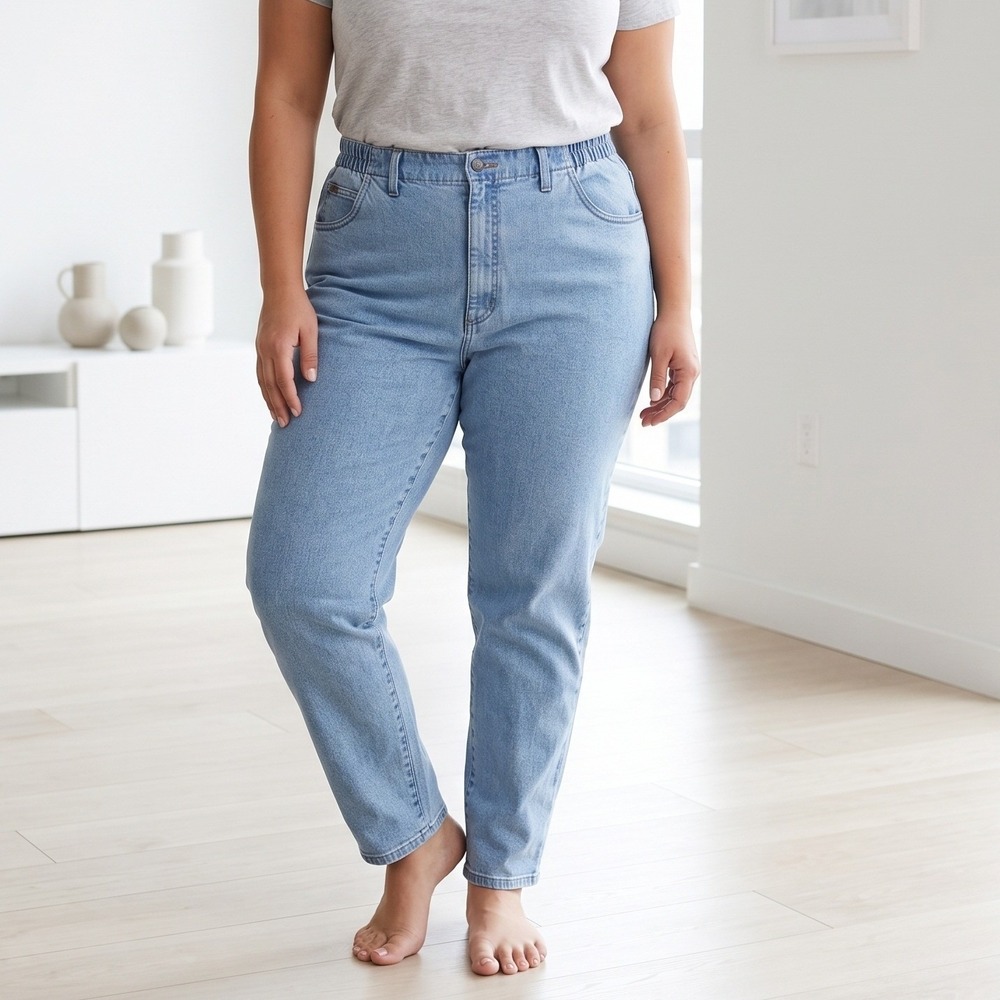 Lee High Rise Tapered Jeans Womens 16 Long‎ Elastic Waist Light Wash Vintage 90s